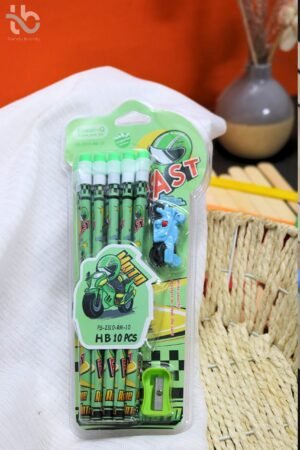 Kawaii-Q Fast Moto Pencil Set — Green (10 pcs)
