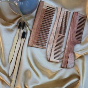 Neem Wood Comb & Bamboo Toothbrush Wellness Set