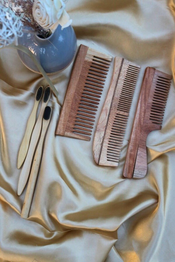 Neem Wood Comb & Bamboo Toothbrush Wellness Set